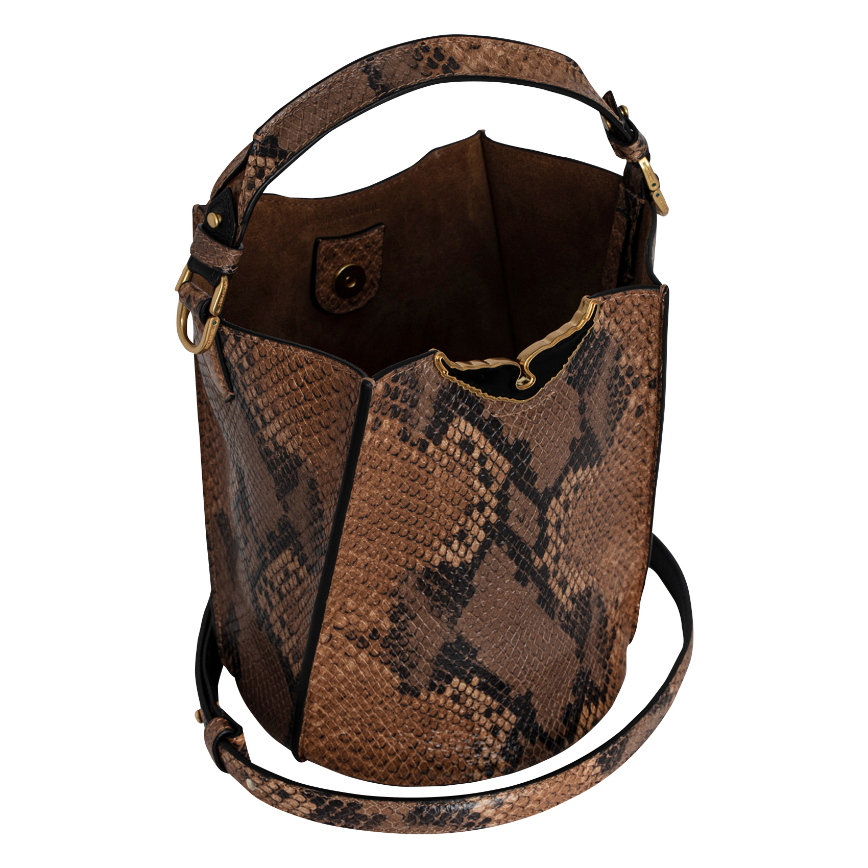 BORDERLINE - Sac seau en cuir embossé python | Marron