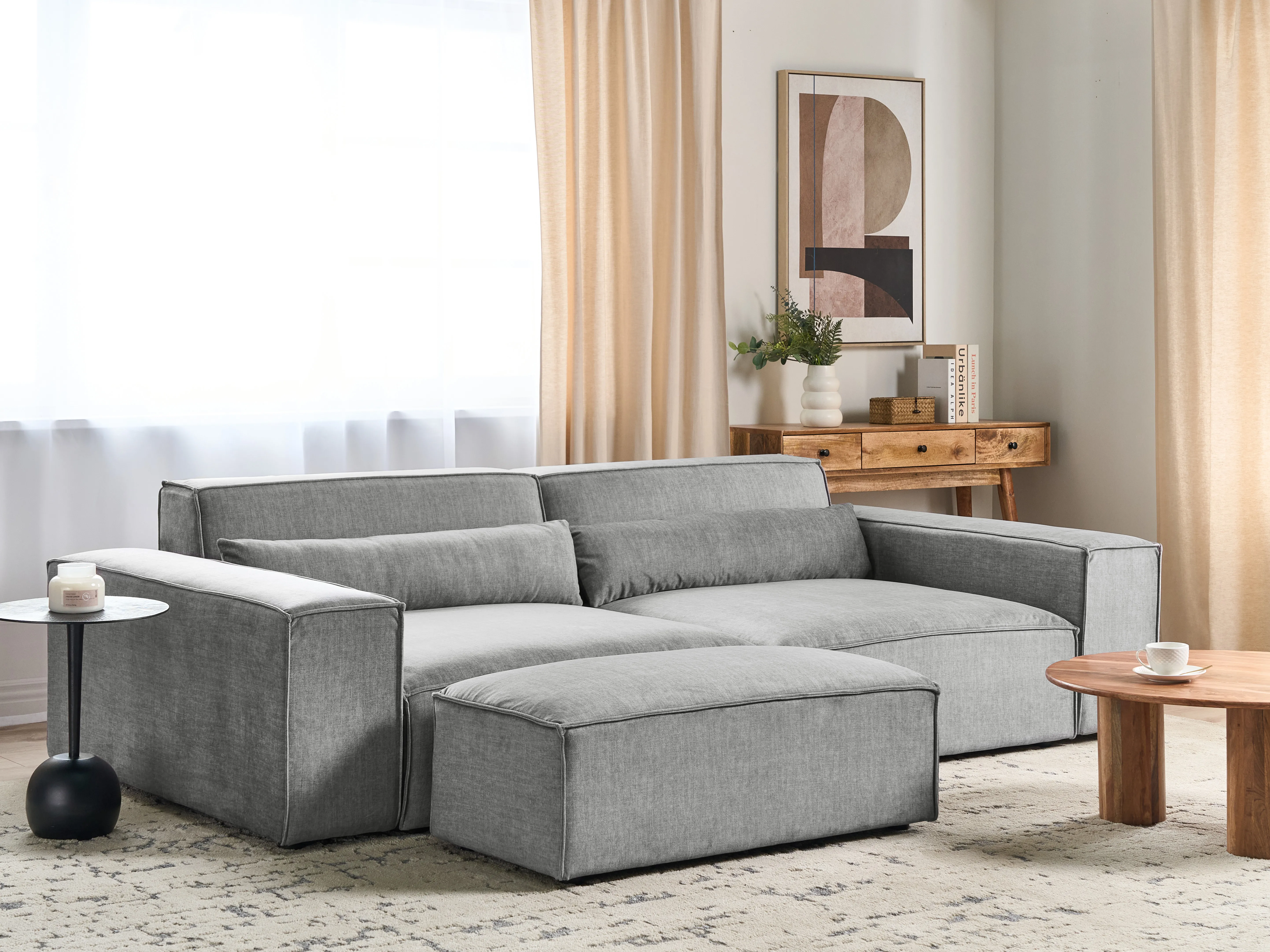 Modulaire bank 2-zits HELLNAR Stof Grijs met ottomaan
