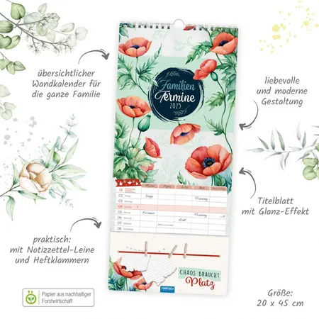 Trötsch Premium-Kalender Familientermine Blumen 2025