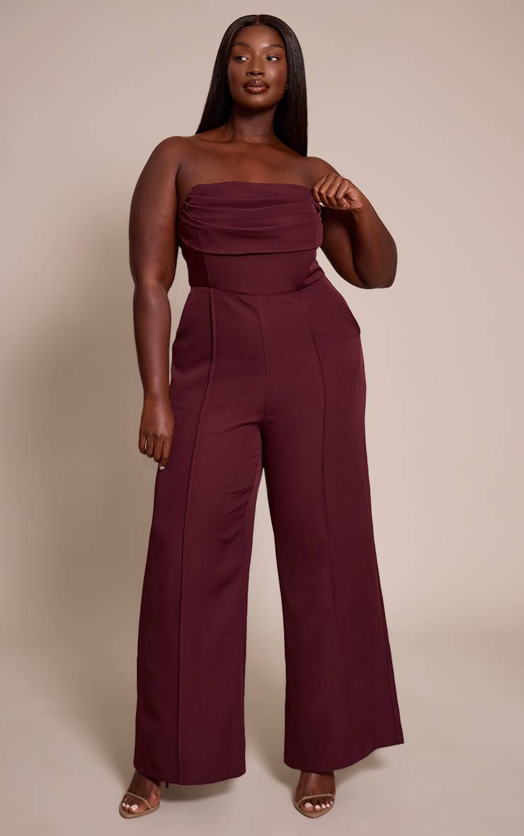 Prune Combinaison Grande Taille Bandeau Col Bénitier Avec Poches