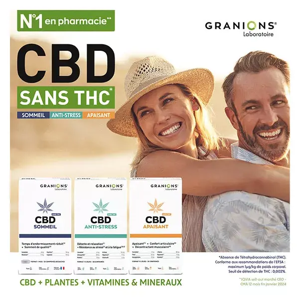 Granions CBD Apaisant - Cannabidiol + Harpagophytum - Sans THC - 30 Comprimés