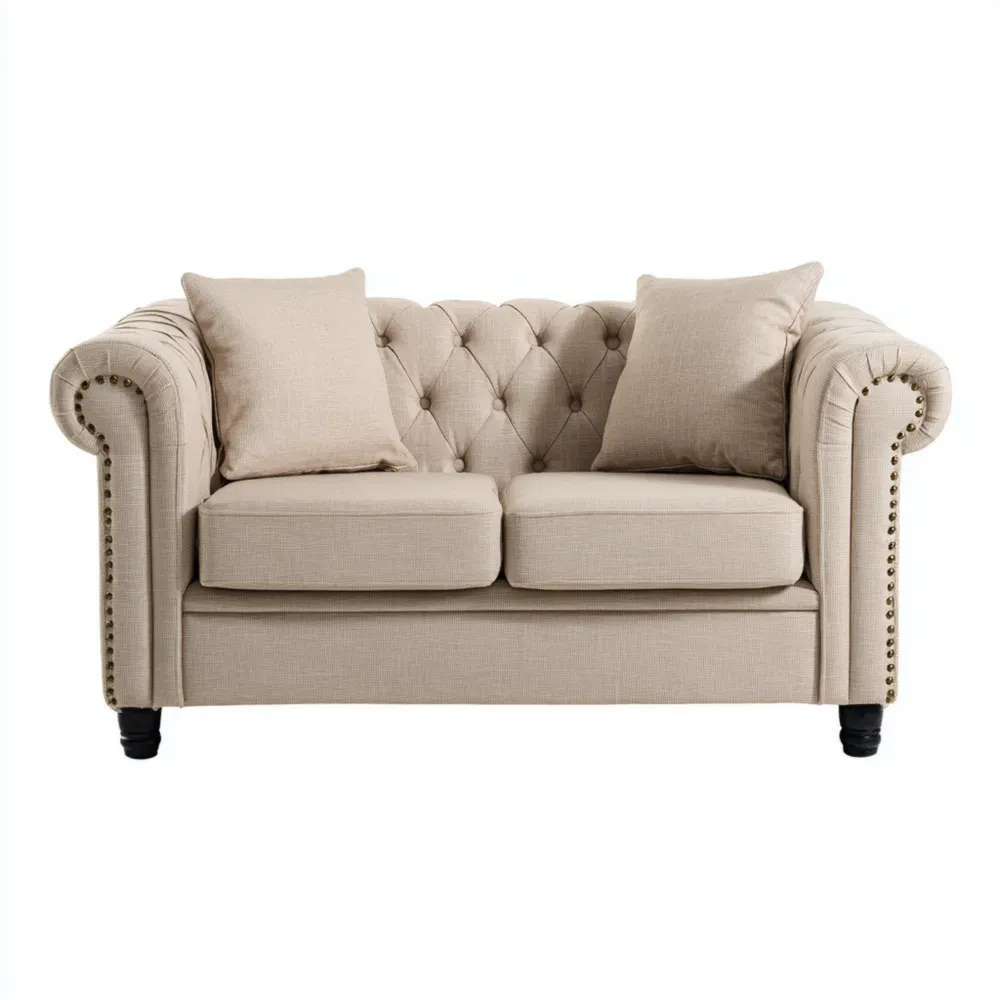 Zweisitzer-Sofa Leinen 150x85x75 cm – Beige – Klassisches Design