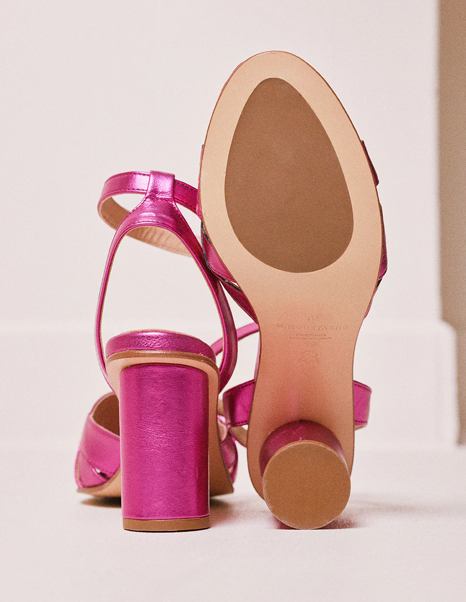 Sandales à talons Rebecca - Cuir métallisé fuchsia