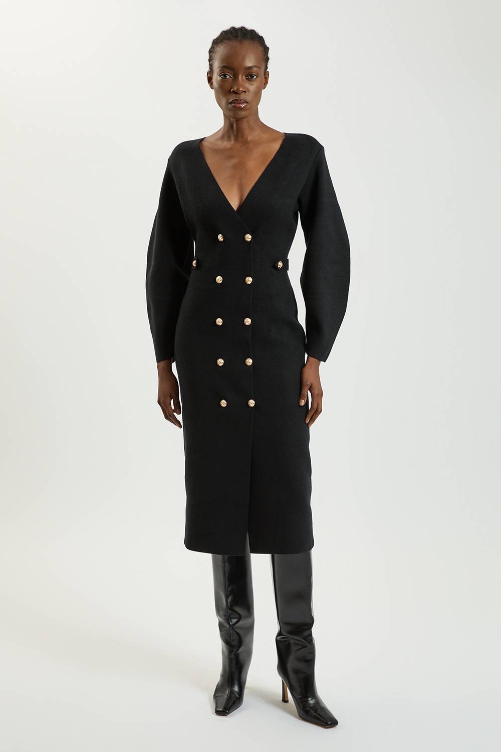 KarenMillen Robe Tricotée Cintrée Petite Aspect Laine À Double Boutonnage Militaire