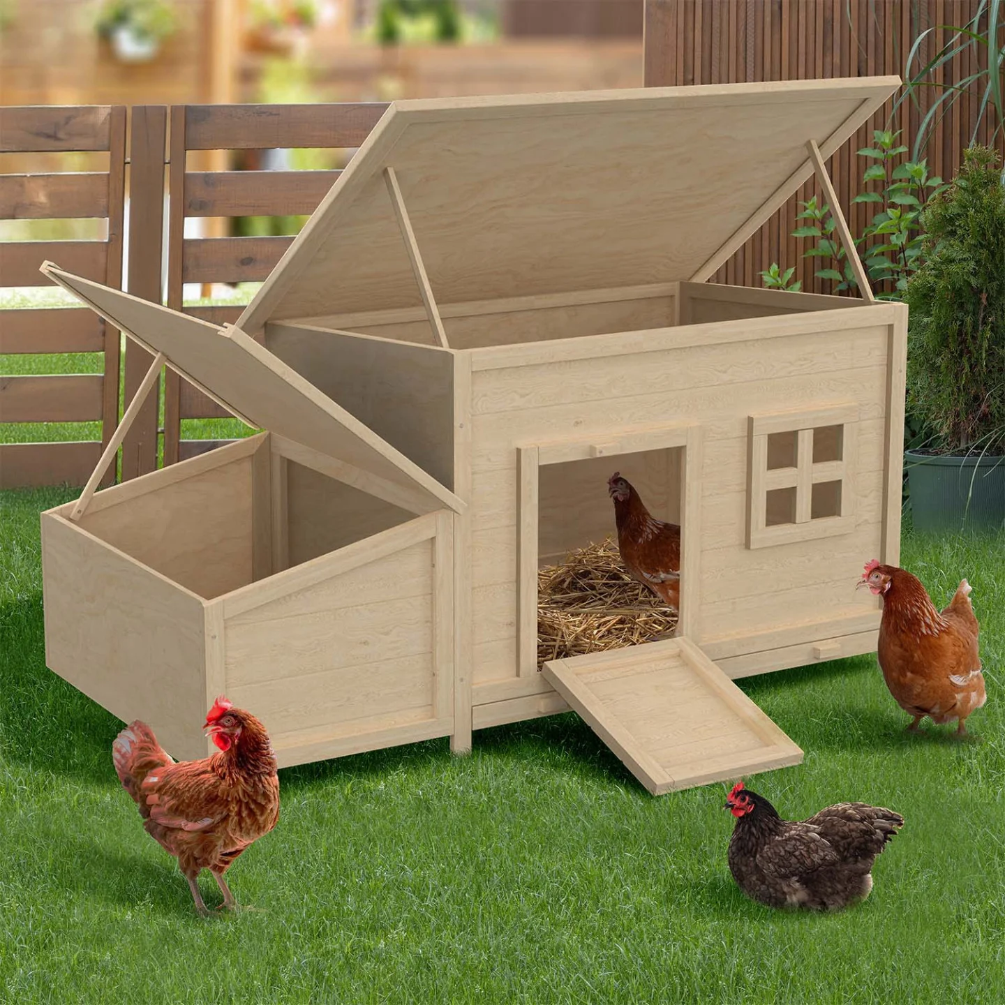 Poulailler toit plat pour poules sur pilotis avec pondoir en bois, capacité jusqu'à 6 poules