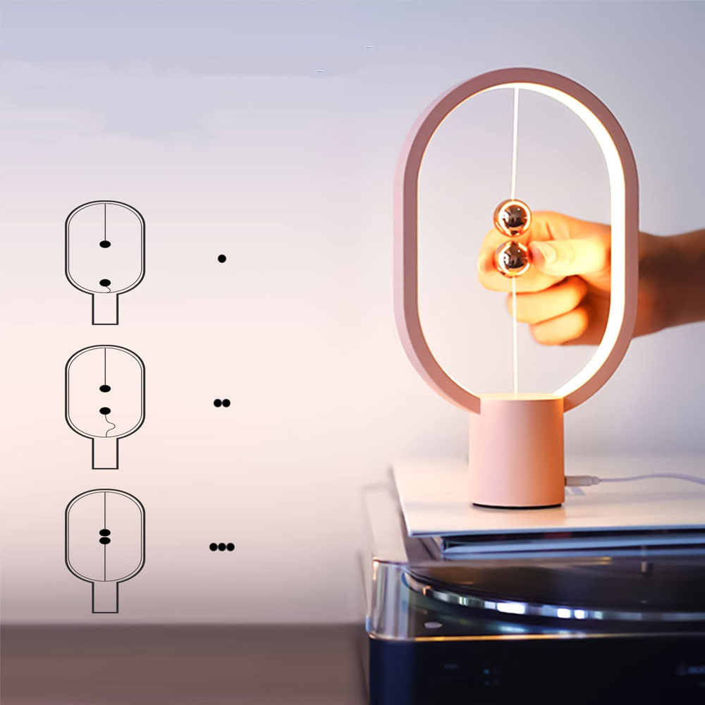 (25x14cm) LED Balance Nachttischlampe USB Home Deko Beleuchtung Magnetische Ellipse - Rosa
