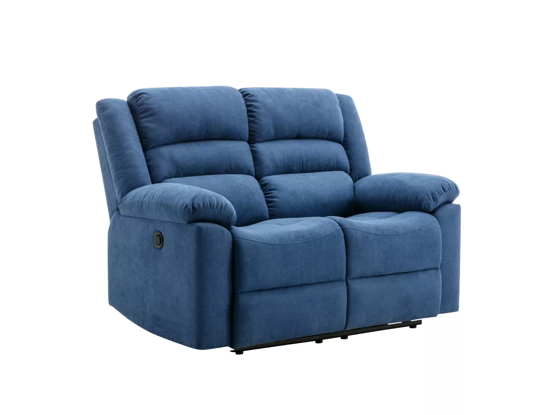 Canapé 3 places, 2 places et fauteuil relax électrique en tissu bleu BUROLO
