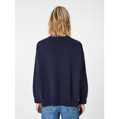 Damen-Strickpullover V-Ausschnitt, Navy