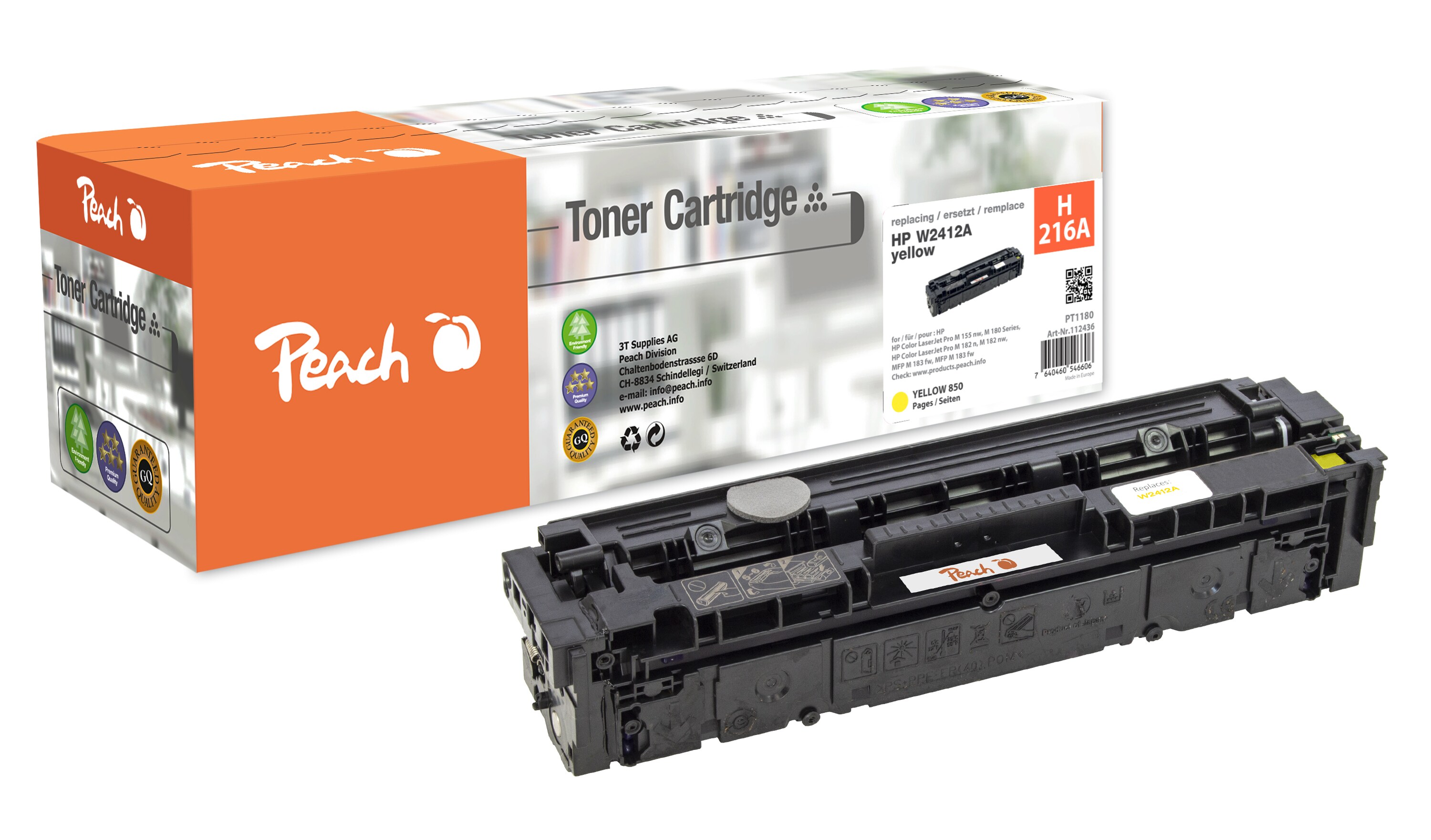 Peach HP 216 A Toner ye ersetzt HP No. 216A, W2412A für z.B. HP Color LaserJet Pro MFP M 183 fw, HP Color LaserJet Pro M 155 nw (wiederaufbereitet)