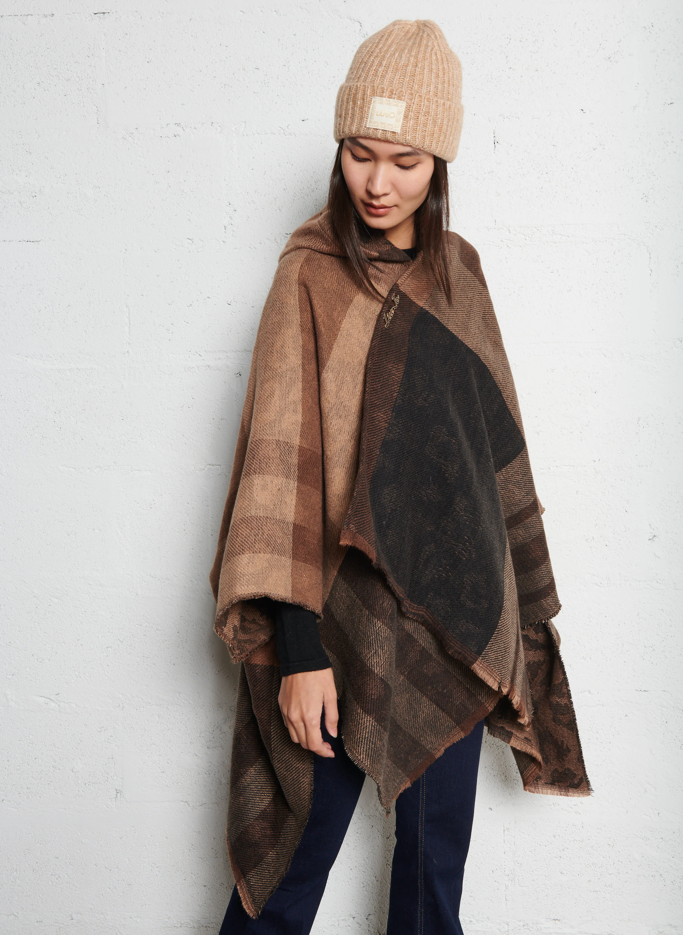 Poncho imprimé | Marron