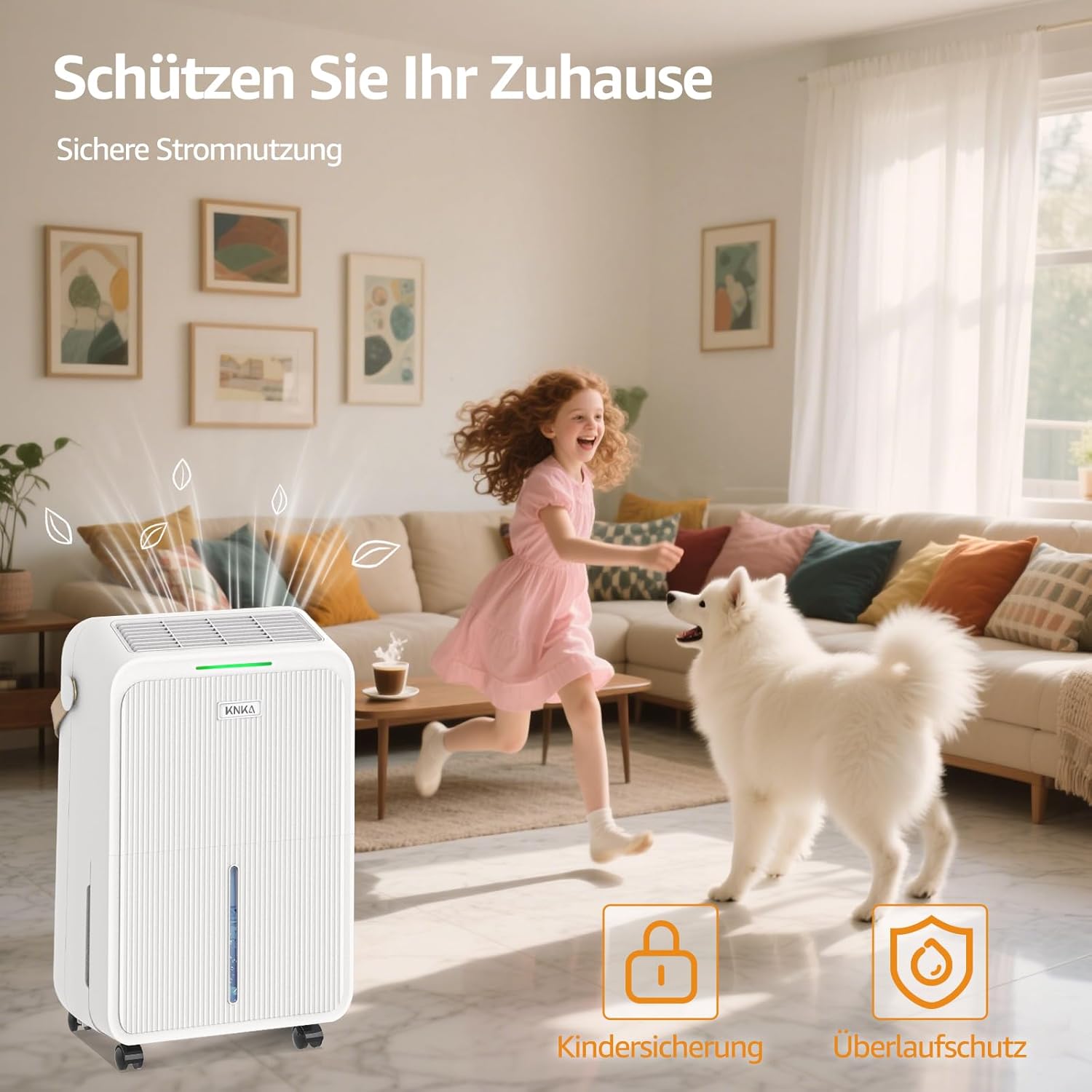 KNKA Luftentfeuchter, 16L/T, Energiesparender Entfeuchter, Leiser Raumentfeuchter, 3,3L Wassertank, Schlafmodus, LED-Feuchtigkeitsanzeige in Echtzeit, 100m³ (35m²), für Waschküche, Wohnung,Keller