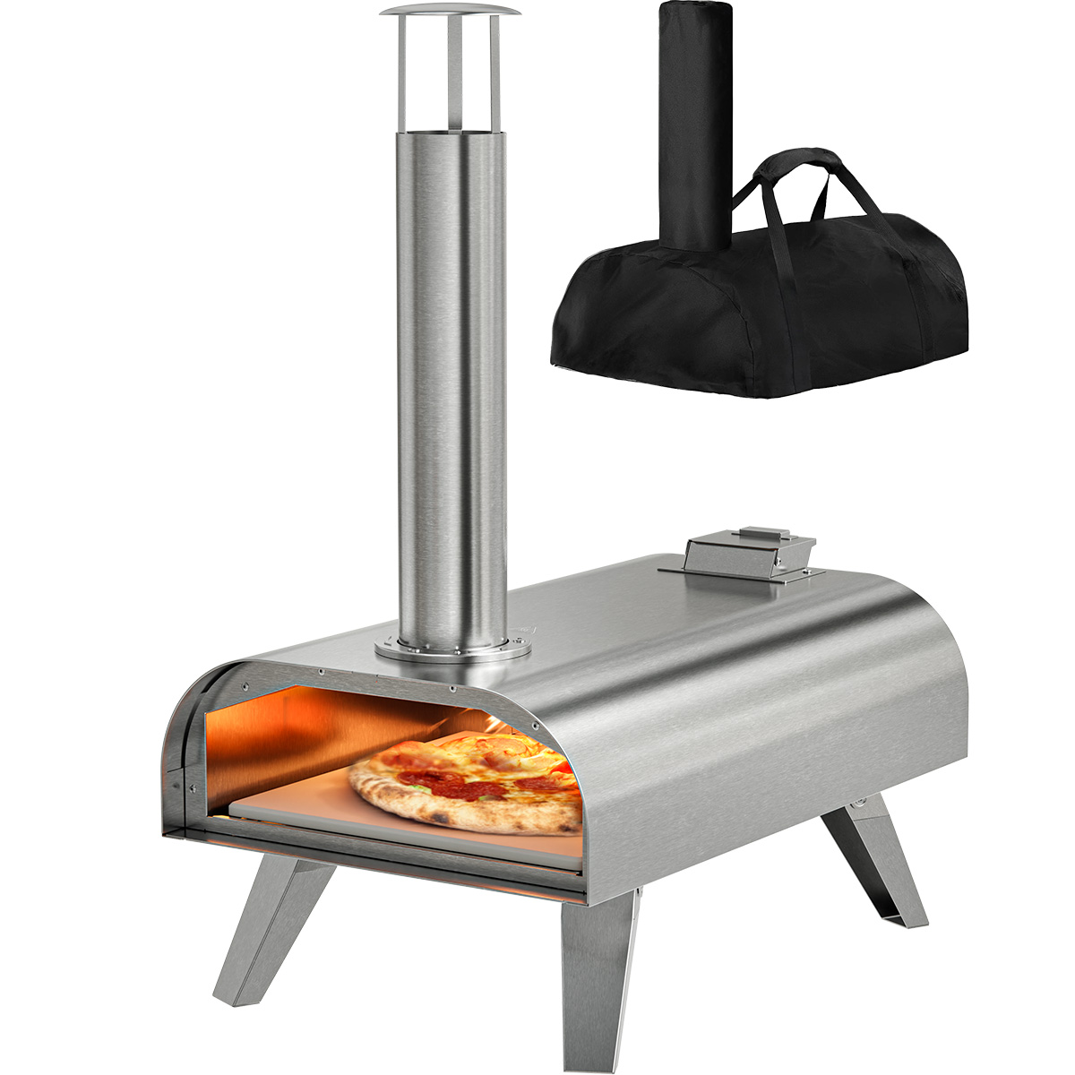 KitchenBrothers RVS Pizza Oven met beschermhoes