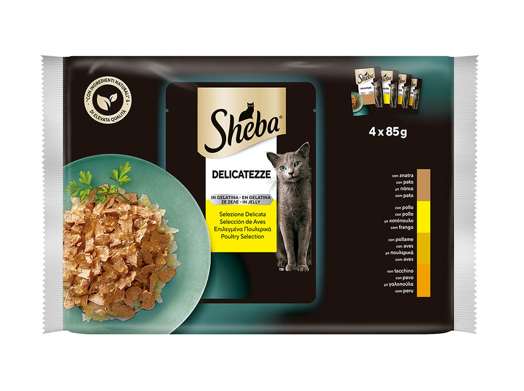 COMIDA HÚMIDA GATO SHEBA SAQUETAS AVES 4X85G