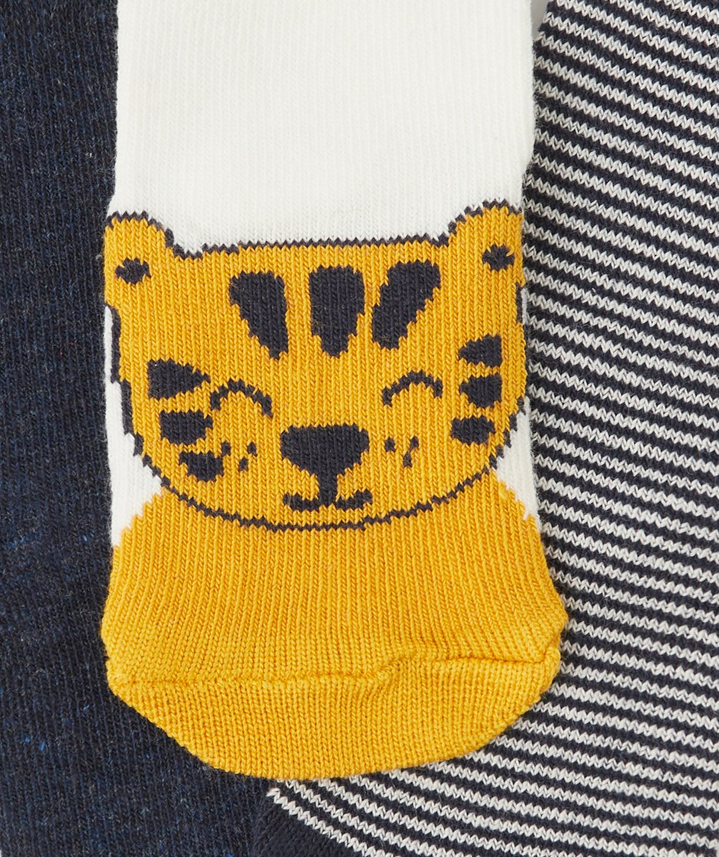 LOT DE 3 CHAUSSETTES BLEU ET JAUNE AVEC TIGRE BÉBÉ GARÇON