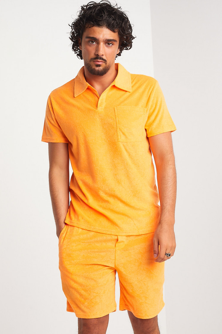 Ensemble 2 pièces polo + short orange en velours