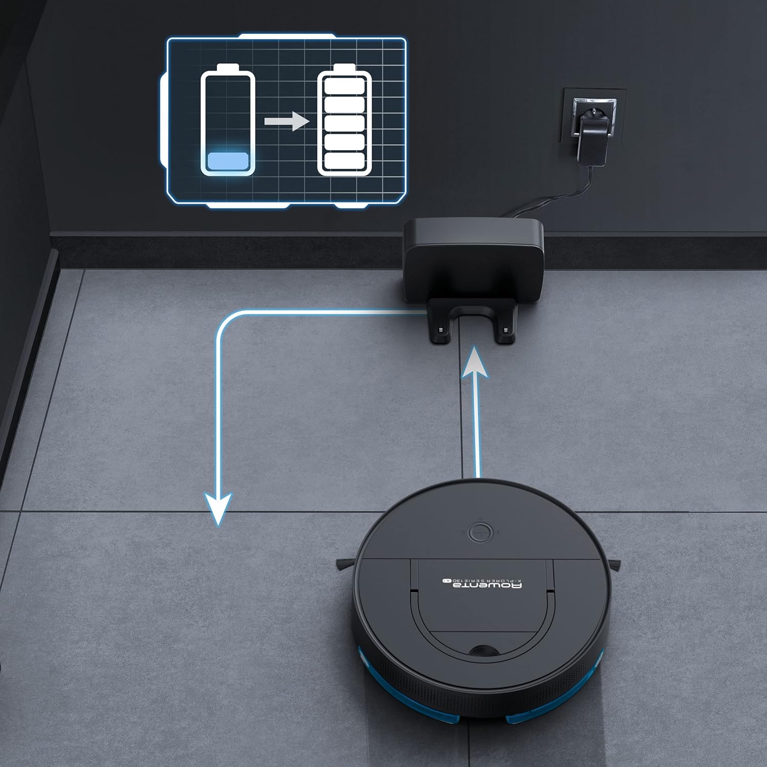 Rowenta X-Plorer Serie 130 AI, 4-in-1 Saugroboter mit Wischfunktion, Laser + Kamera-Navigationssystem, 4 Reinigungsmodi, 120 Min. Laufzeit, 3 Std. Ladezeit, 0,7 L Staubbehälter, schwarz, RR9065