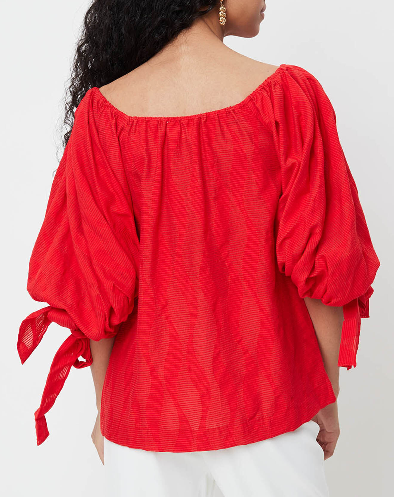 Derhy Blouse Ralenti texturée manches bouffantes rouge