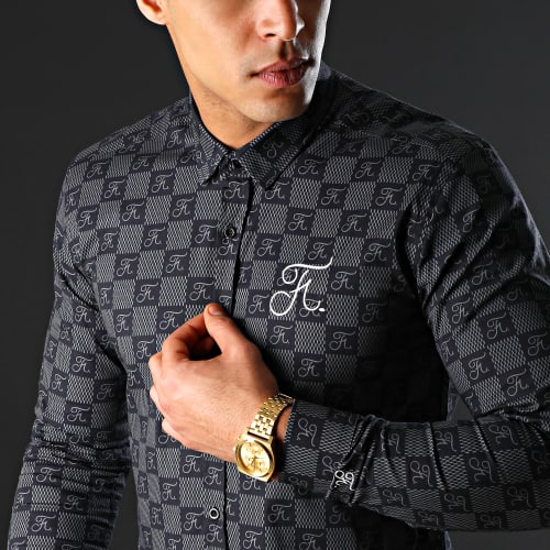 Chemise Manches Longues Premium Avec Damier et Broderie 279 Noir