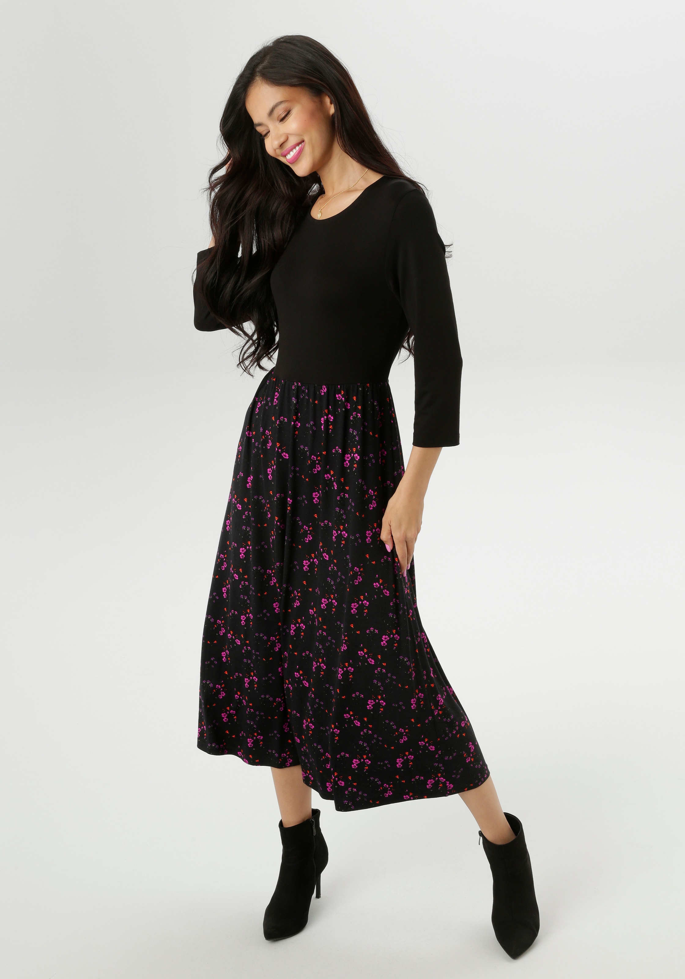 Aniston SELECTED Midikleid farbharmonischen, floralem Alloverdruck - NEUE KOLLEKTION