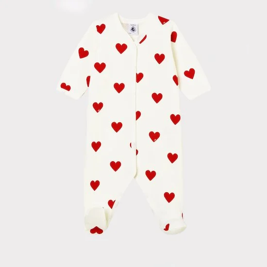 Dors-bien cœur rouge bébé en molleton en coton biologique   Blanc Marshmallow / rouge Terkuit        de               Petit Bateau