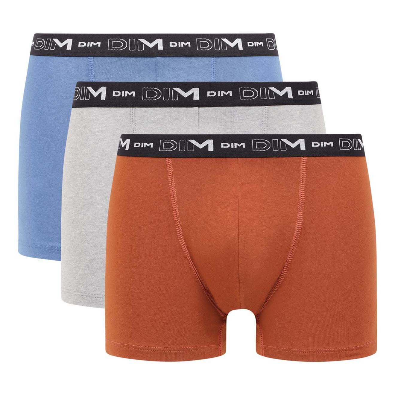 Dim 3 Boxers Coton Stretch gris vaporeux/marron cuivre/bleu turquin