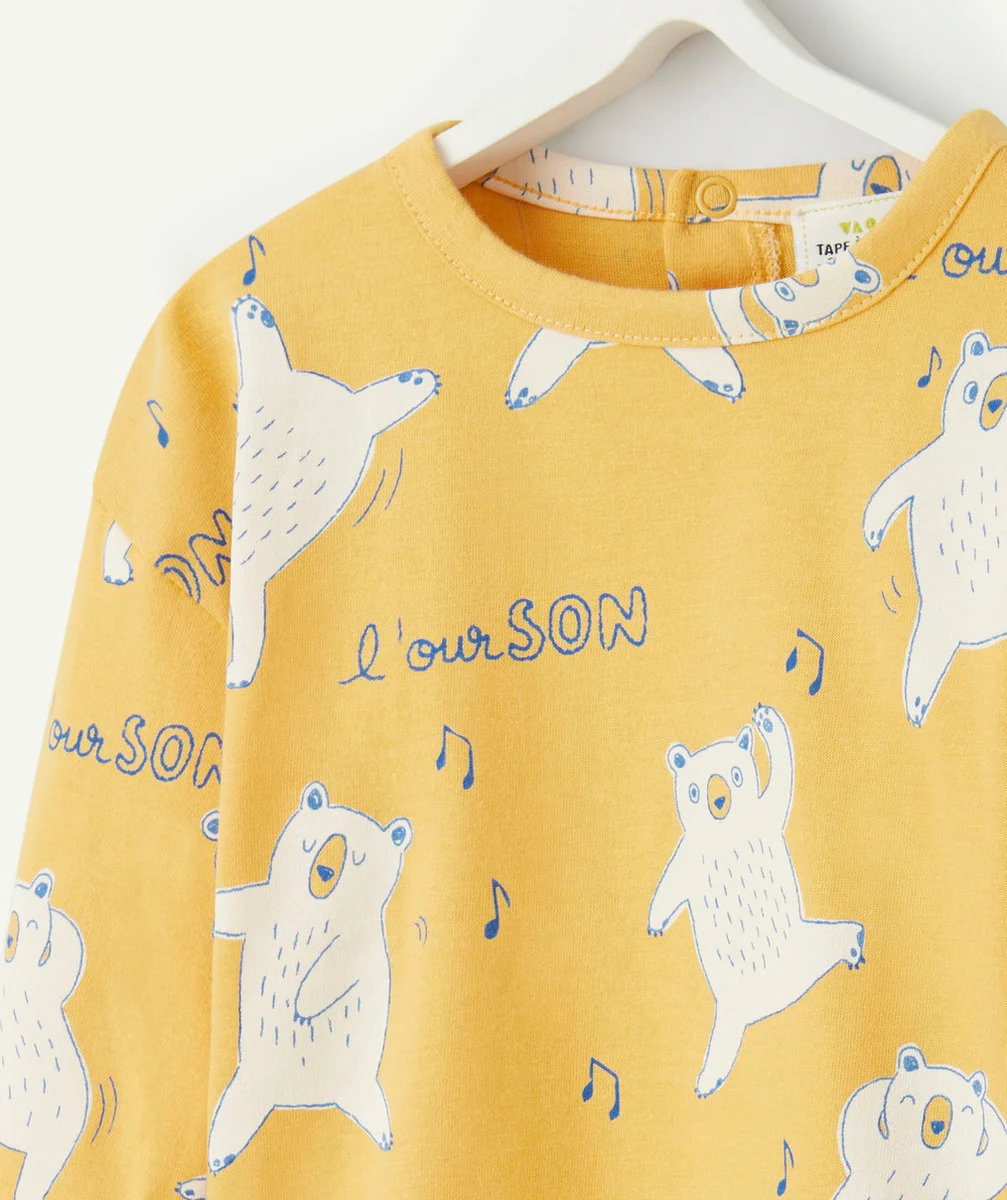 T-SHIRT MANCHES LONGUES BÉBÉ GARÇON EN COTON BIOLOGIQUE JAUNE THÈME OURSON