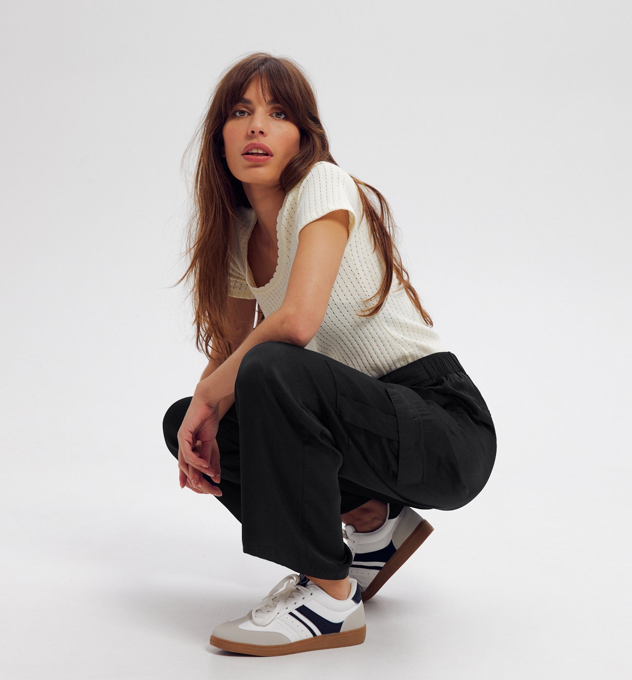 Pantalon cargo en satin Femme - Noir