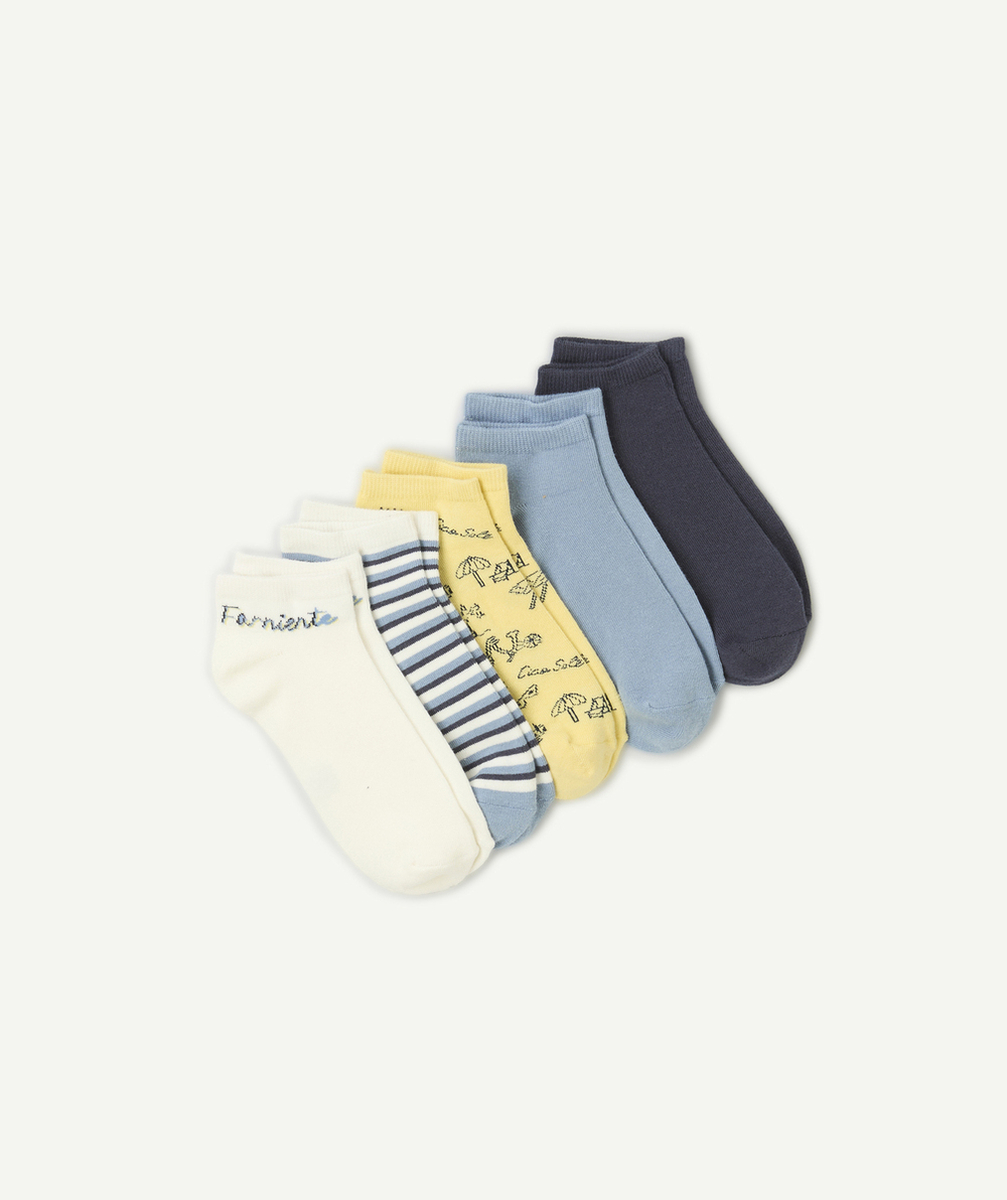 lot de 5 socquettes garçon thème été bleu et jaune