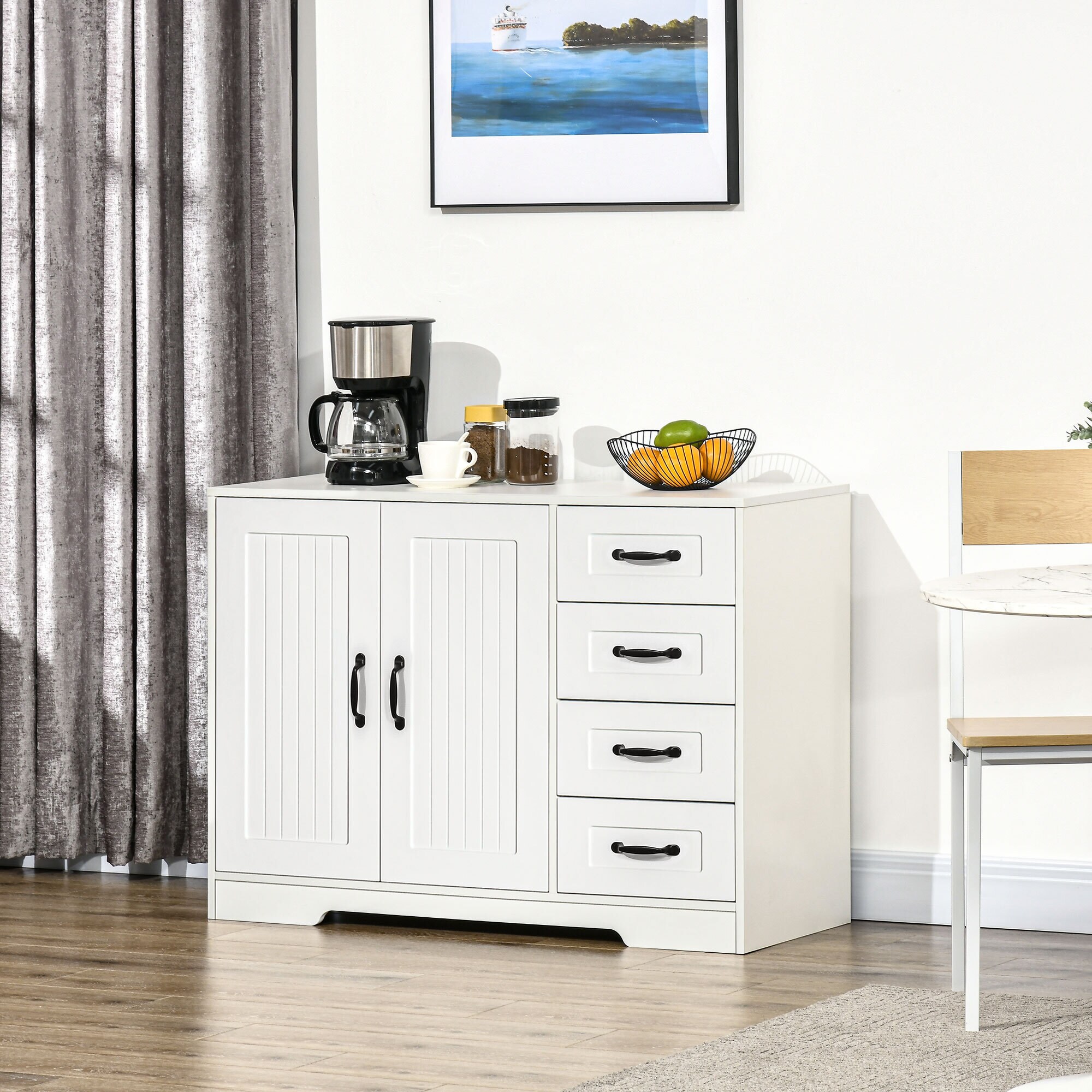 HOMCOM Aufbewahrungsschrank mit 4 Schubladen weiß 105L x 40B x 76H cm