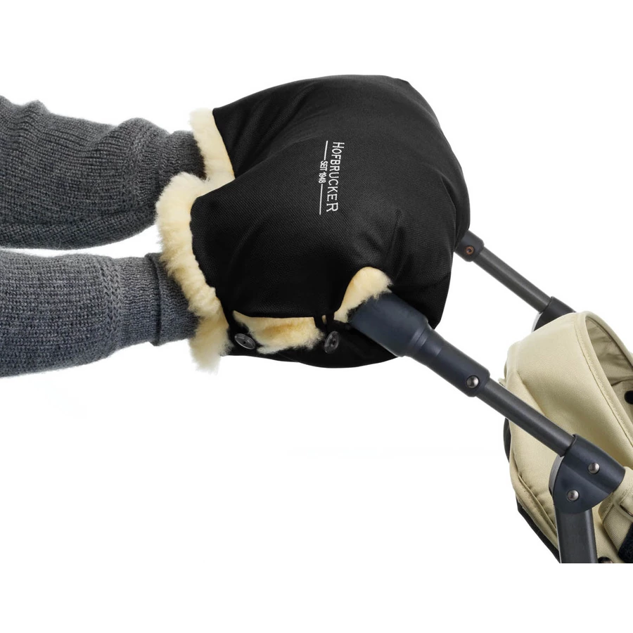 Hofbrucker LammfellhandWärmer für Kinderwagen Lammfell Handmuff Hergestellt in Deutschland schwarz