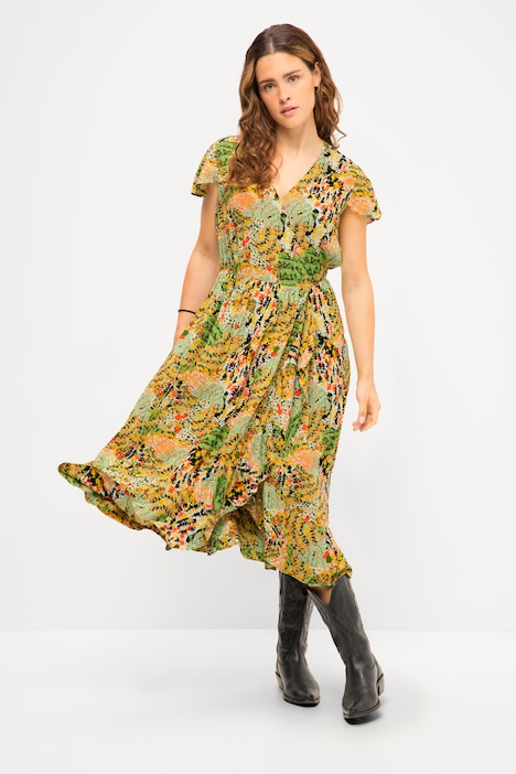 Midikleid, A-Line, Print, V-Ausschnitt, Halbarm