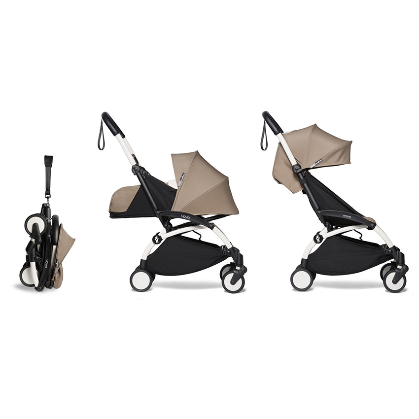Poussette complète YOYO² nouveau pack 0+ et 6+ châssis blanc - Taupe