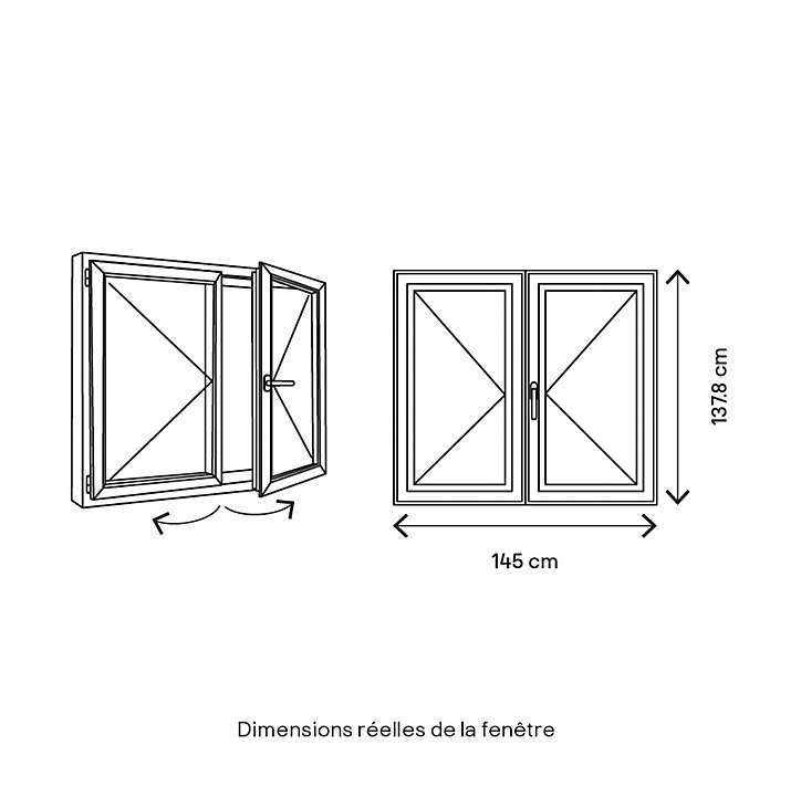 Fenêtre bois 2 vantaux GoodHome - l.140 x h.135 cm, tirant droit