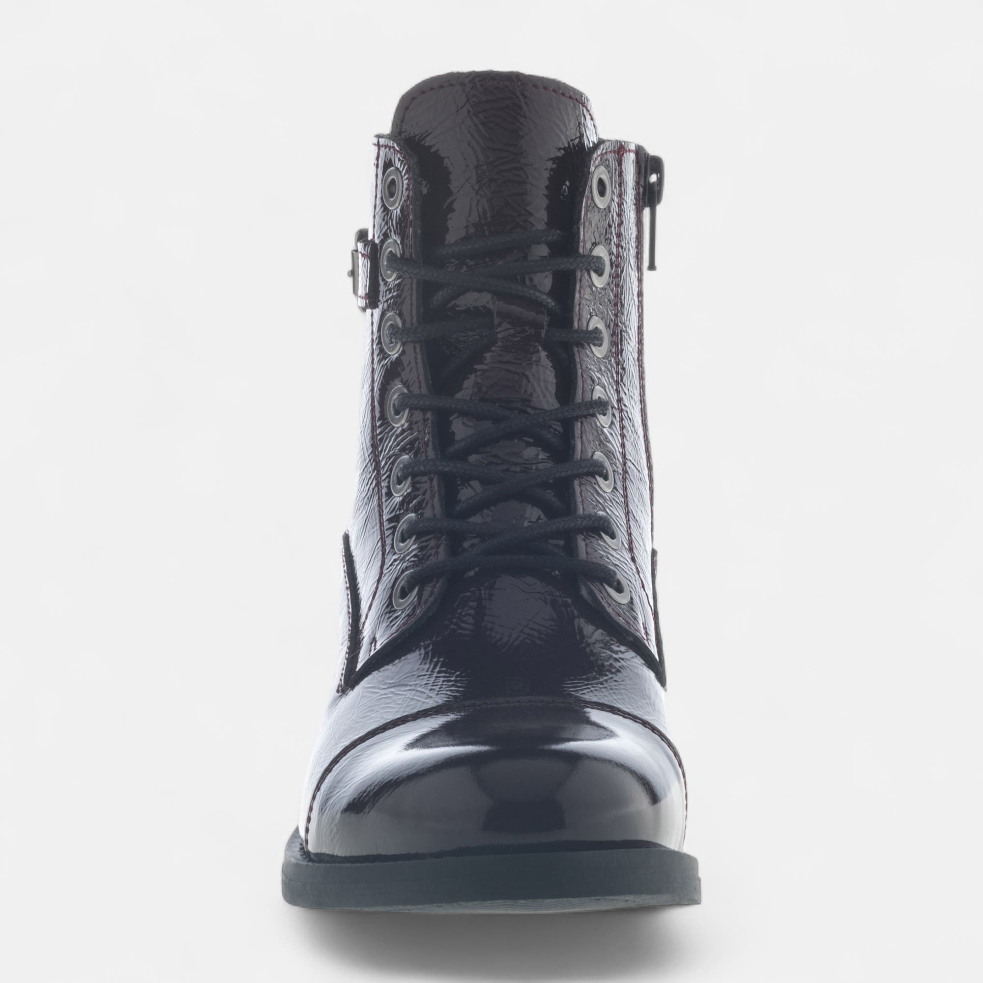 Bottines à lacets Femme en cuir bordeaux