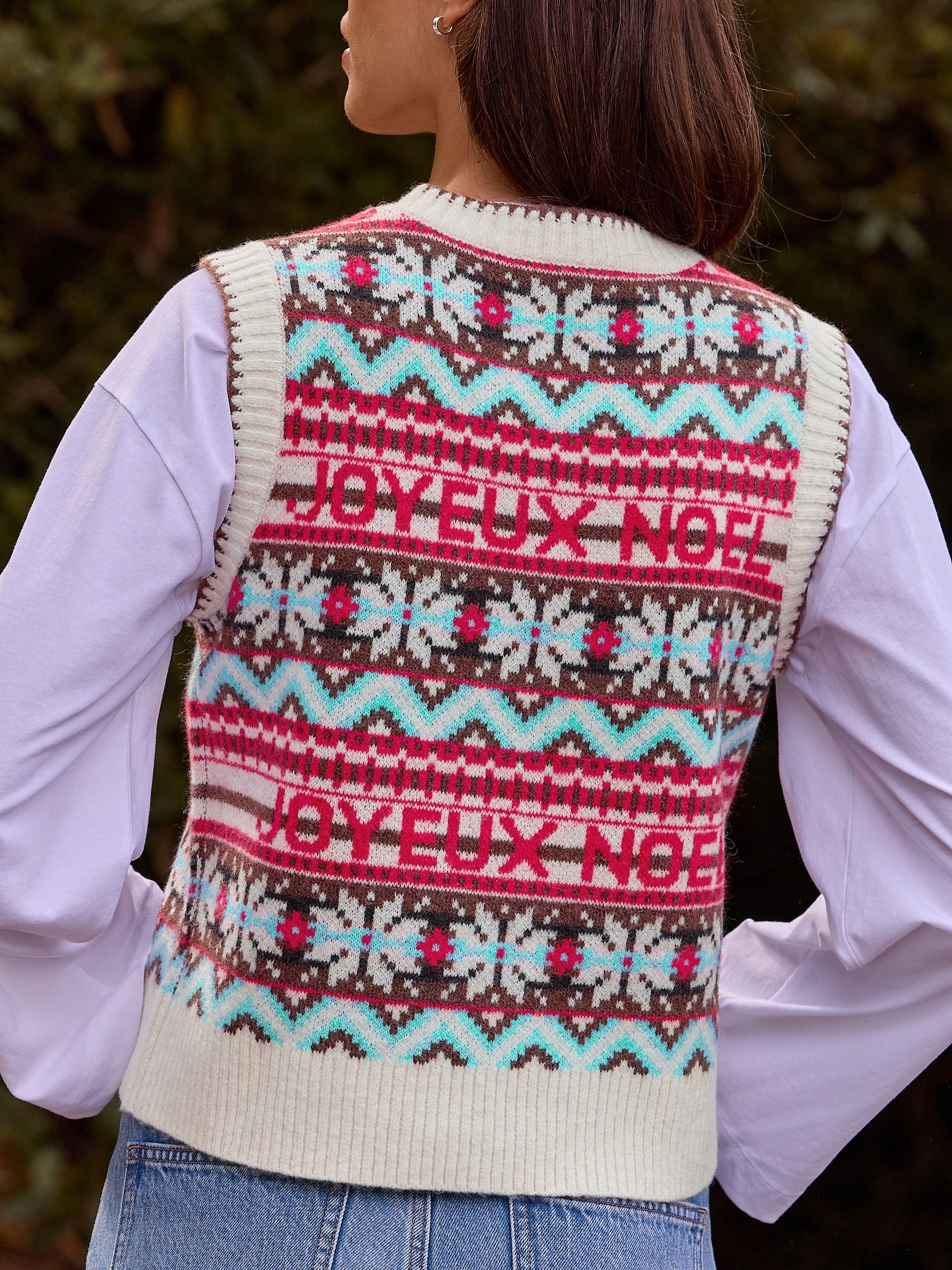 Rood Blauw Multi Fairisle Joyeux Noel Tanktop - Kersttrui