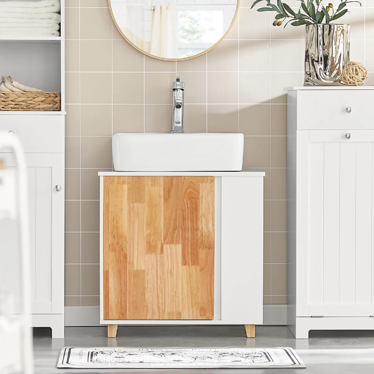SoBuy BZR75-W Meuble sous lavabo porte bois
