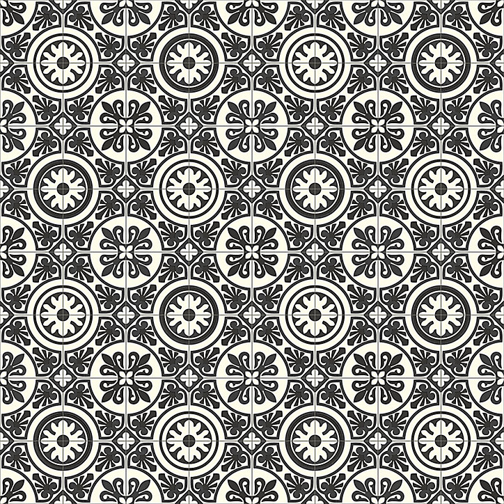 Revêtement sol PVC Plaza effet carreau de ciment noir et blanc 4m (vendu au m²)