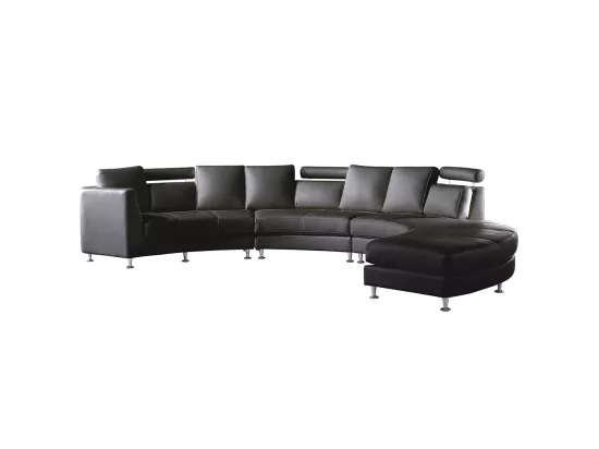 Canapé circulaire modulable en cuir vrai et PU noir ROTUNDE