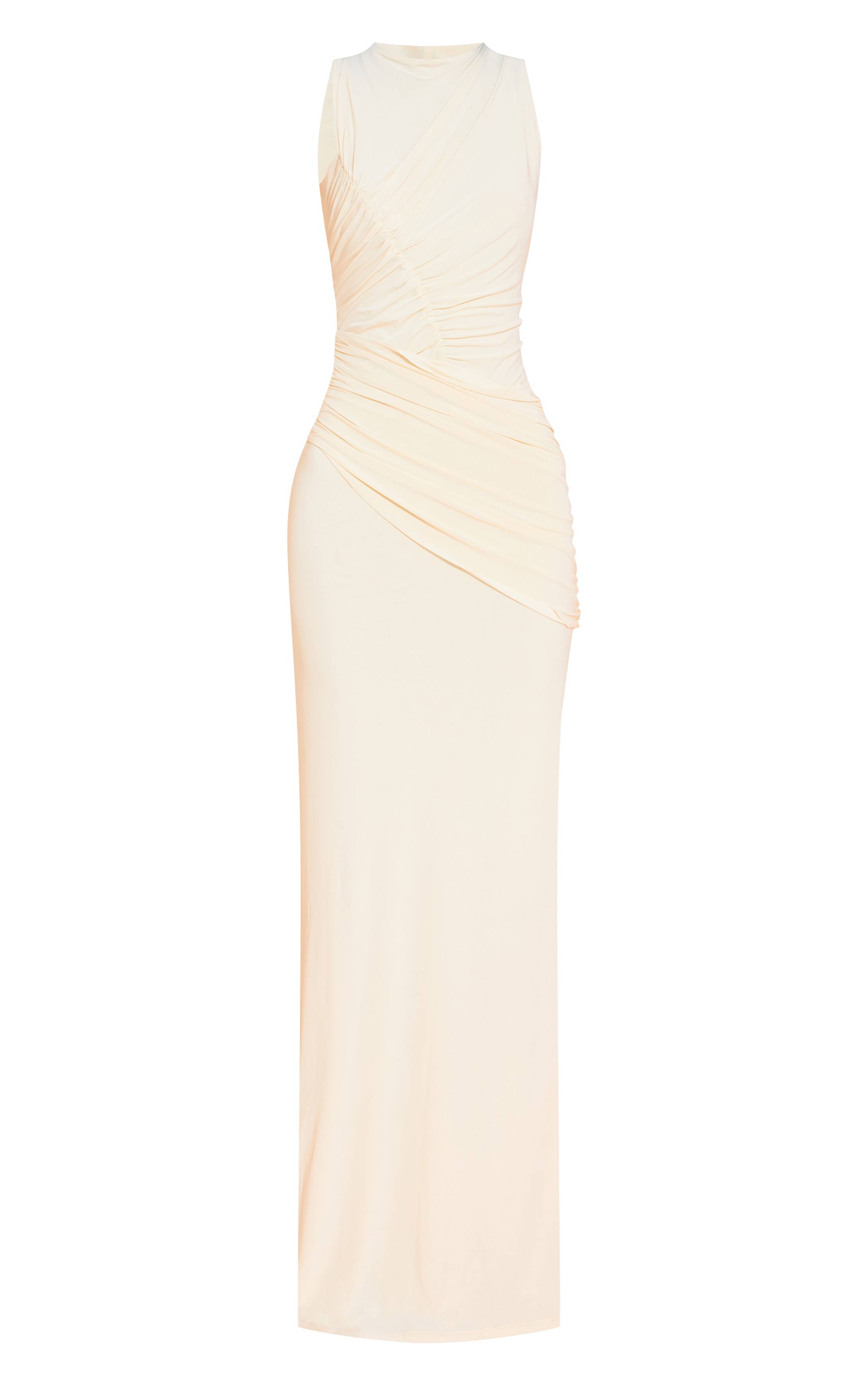 Amande Robe Maxi À Fronces Extrêmes Double Couche Toucher Doux