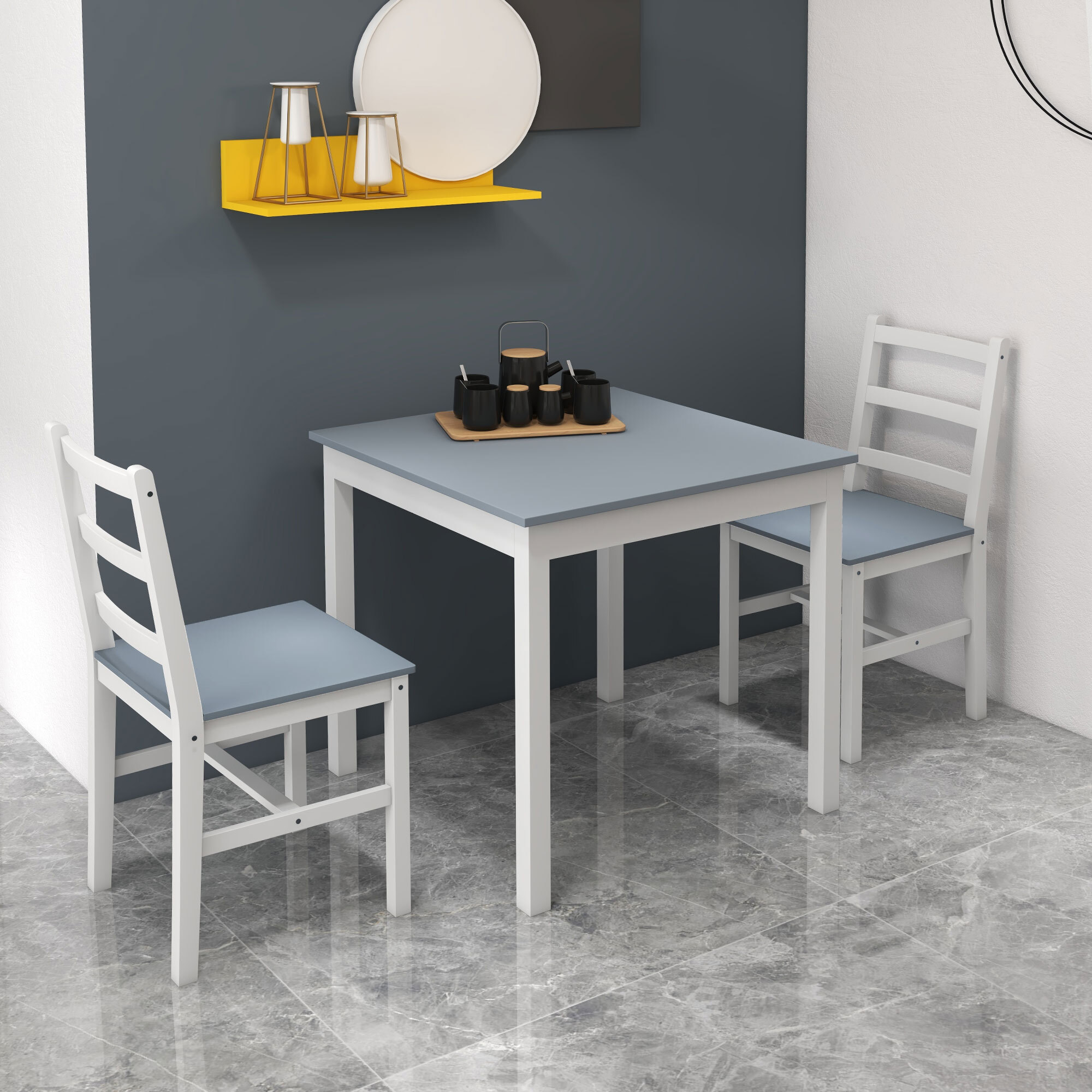 HOMCOM Essgruppe mit Anti-Rutsch-Fußpads grau, weiß 75L x 75B x 73H cm