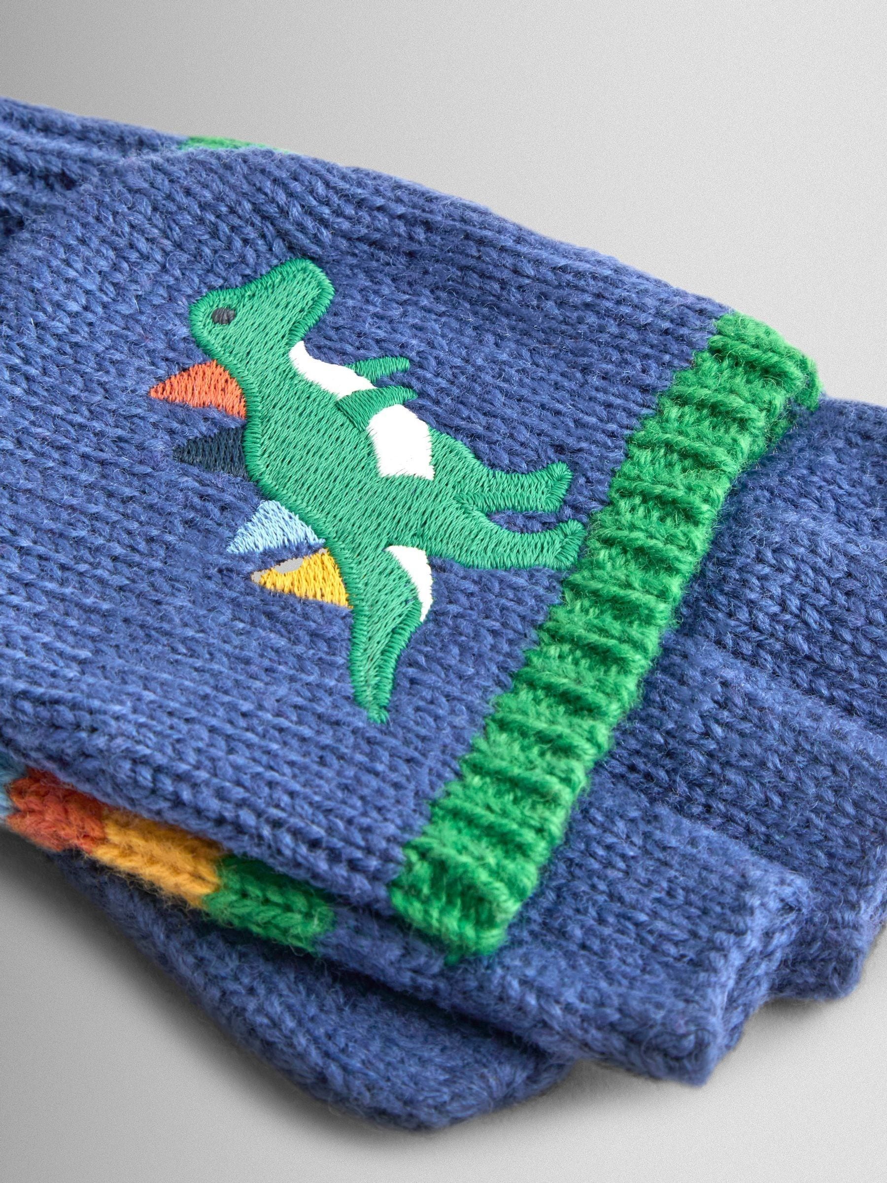 Blauw met dinosaurus - JoJo Maman Bébé - Wanten met fleecevoering