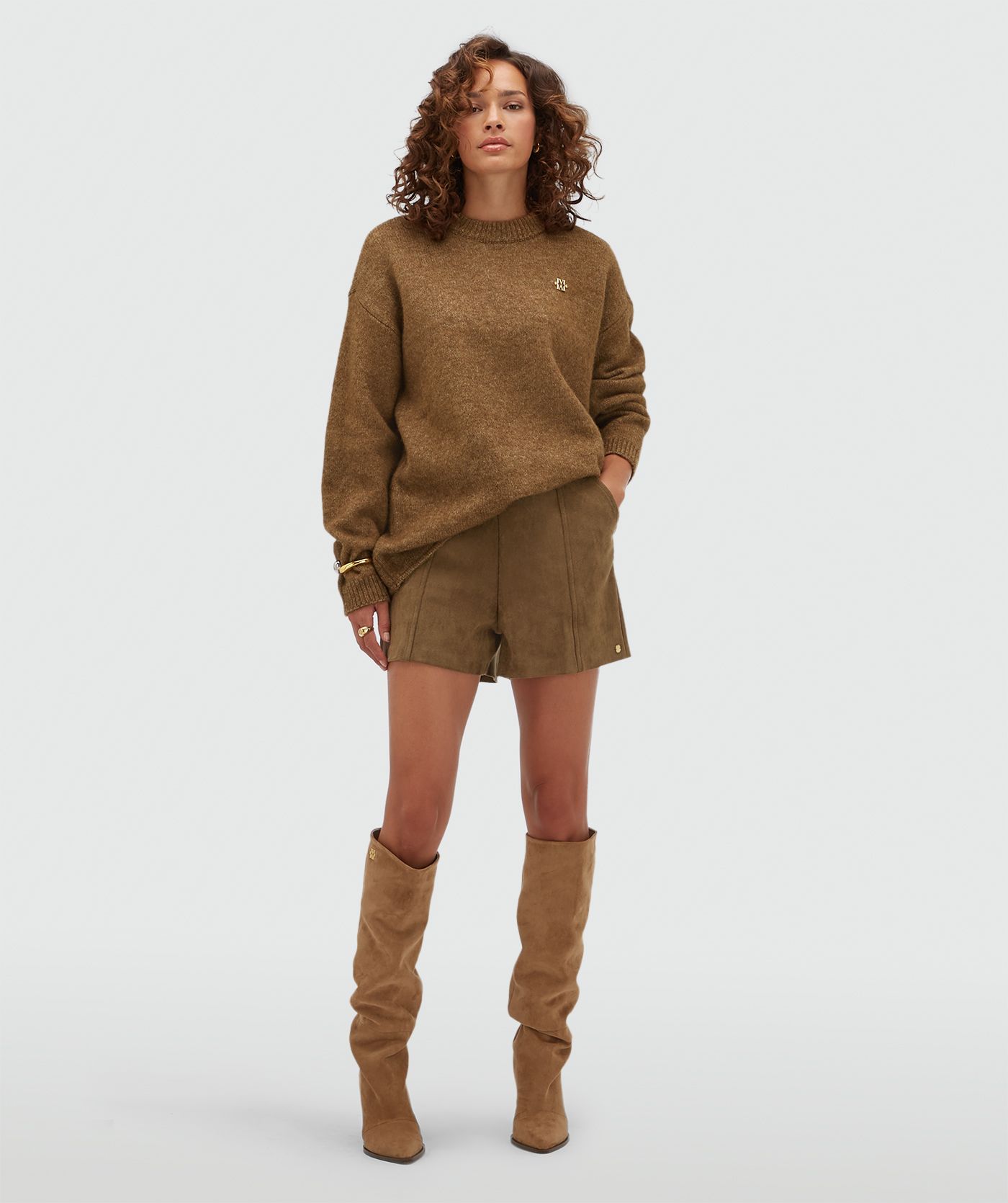 JV-ELINA oversized sweater met wol - khaki