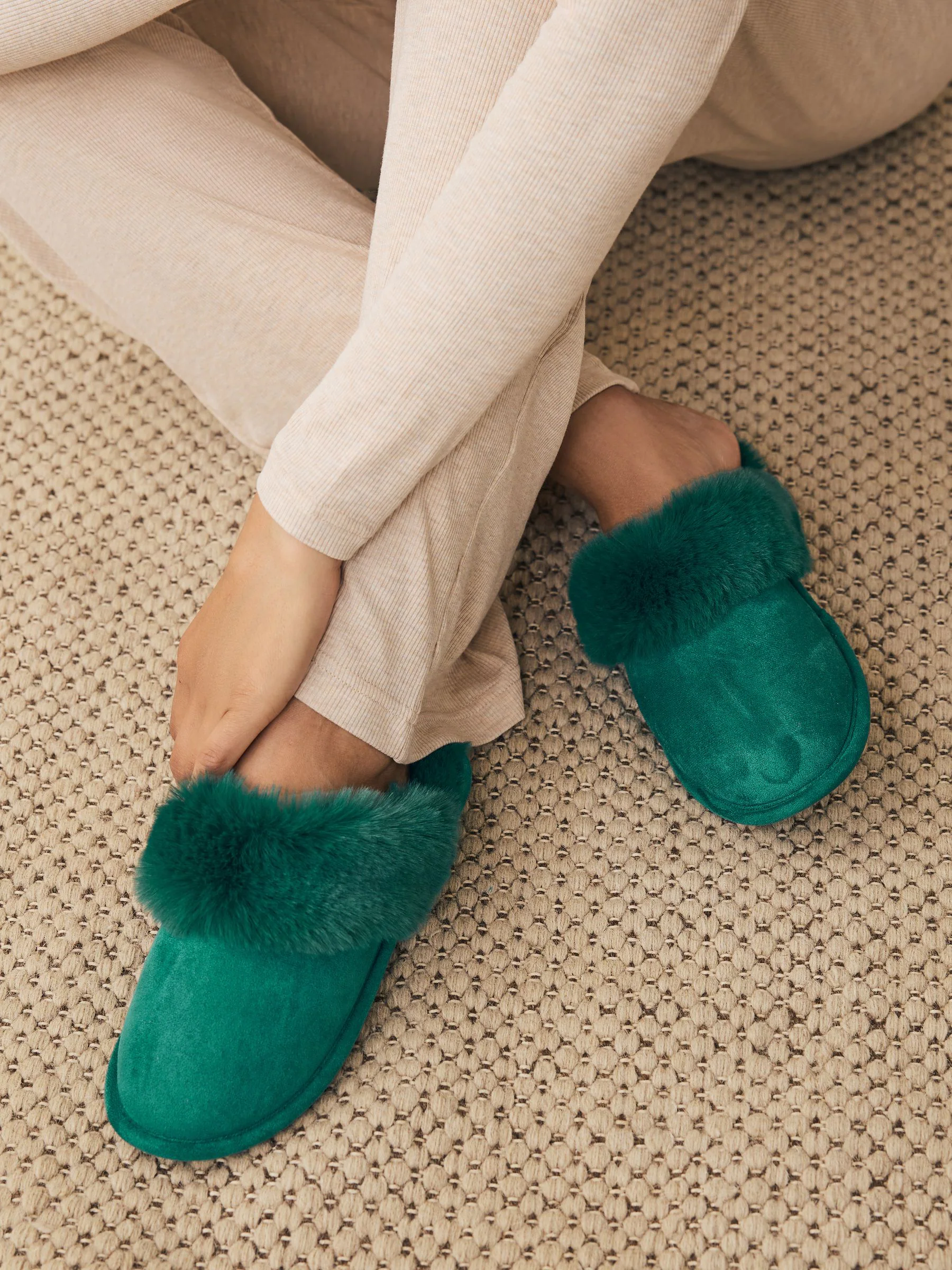 Groen - Faux Fur Suede Mule Slippers