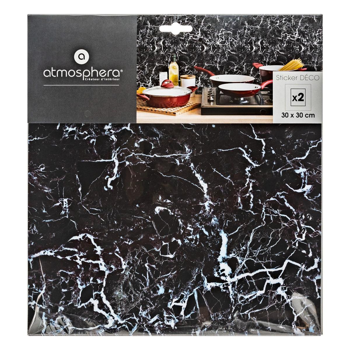 STICKERS CARRELAGE MARBRE NOIR X2 PIECES