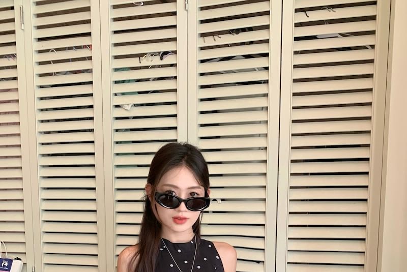 Beem - Mock Neck Dotted Crop Tank Top / Low Rise Mini Pencil Skort