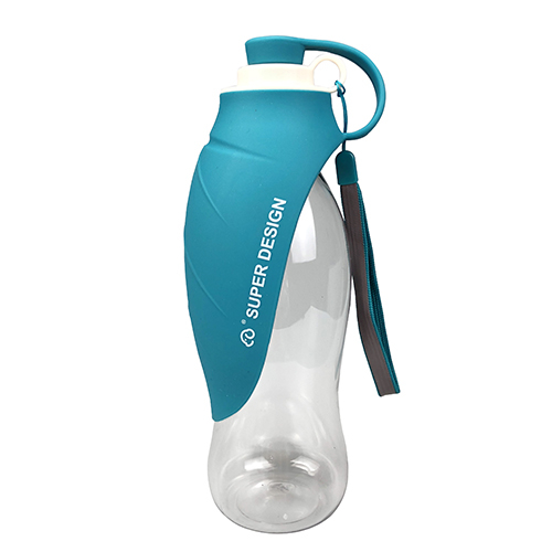 (580ml) Tragbarer Hunde Wasserspender Trinknapf Wasserflasche mit Trageschlaufe - Türkis / Transparent