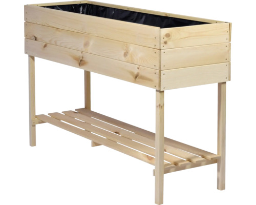 Verhoogd tuinbed op palen, inclusief plank en folie, 117 x 40 x 78 cm, natuurlijke afwerking