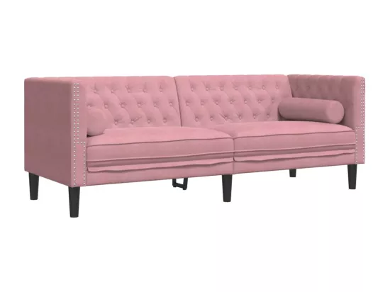 Canapé Chesterfield avec traversins 3 places rose velours