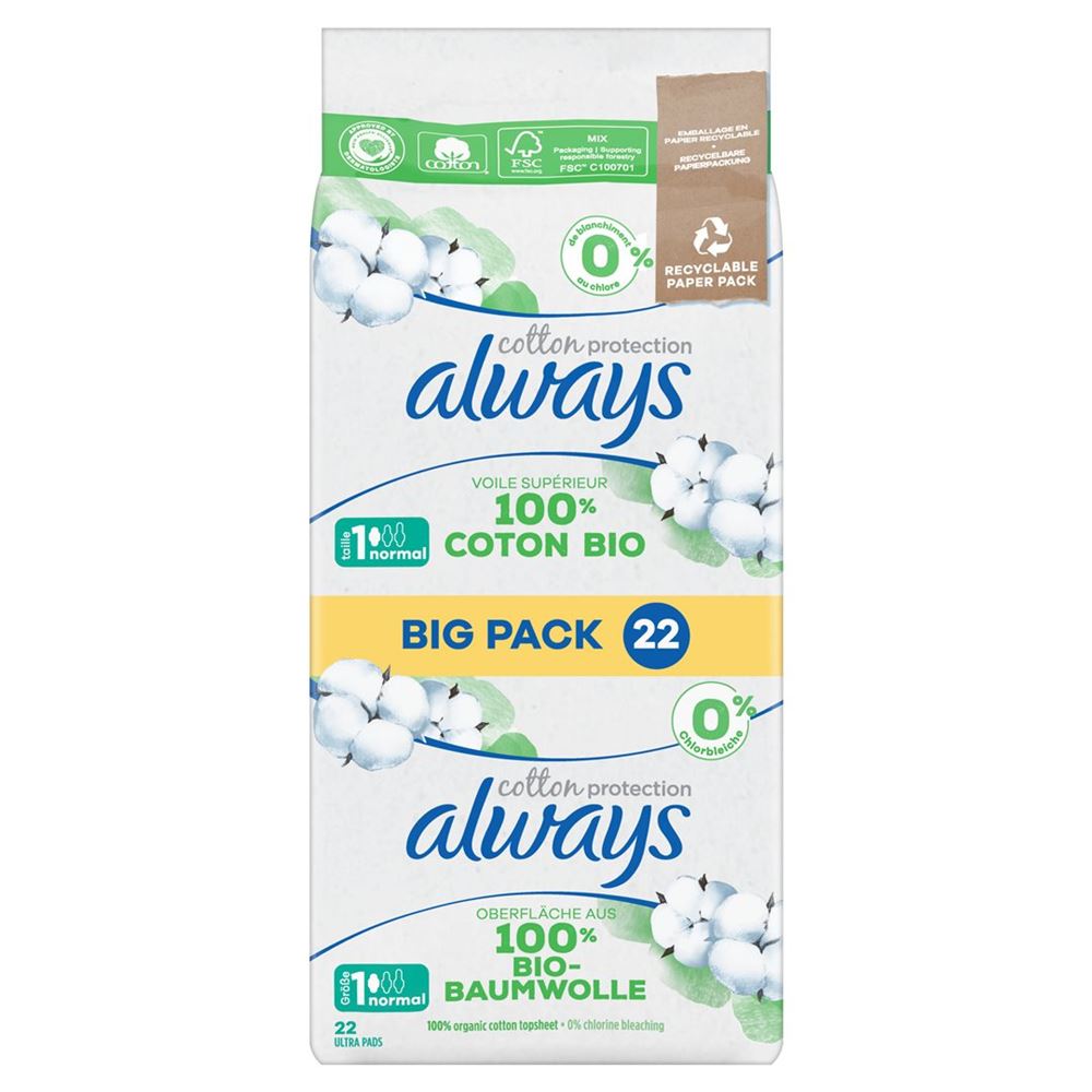 Always Ultra Binde Cotton Protection Normal mit Flügeln BigPack 22 Stk