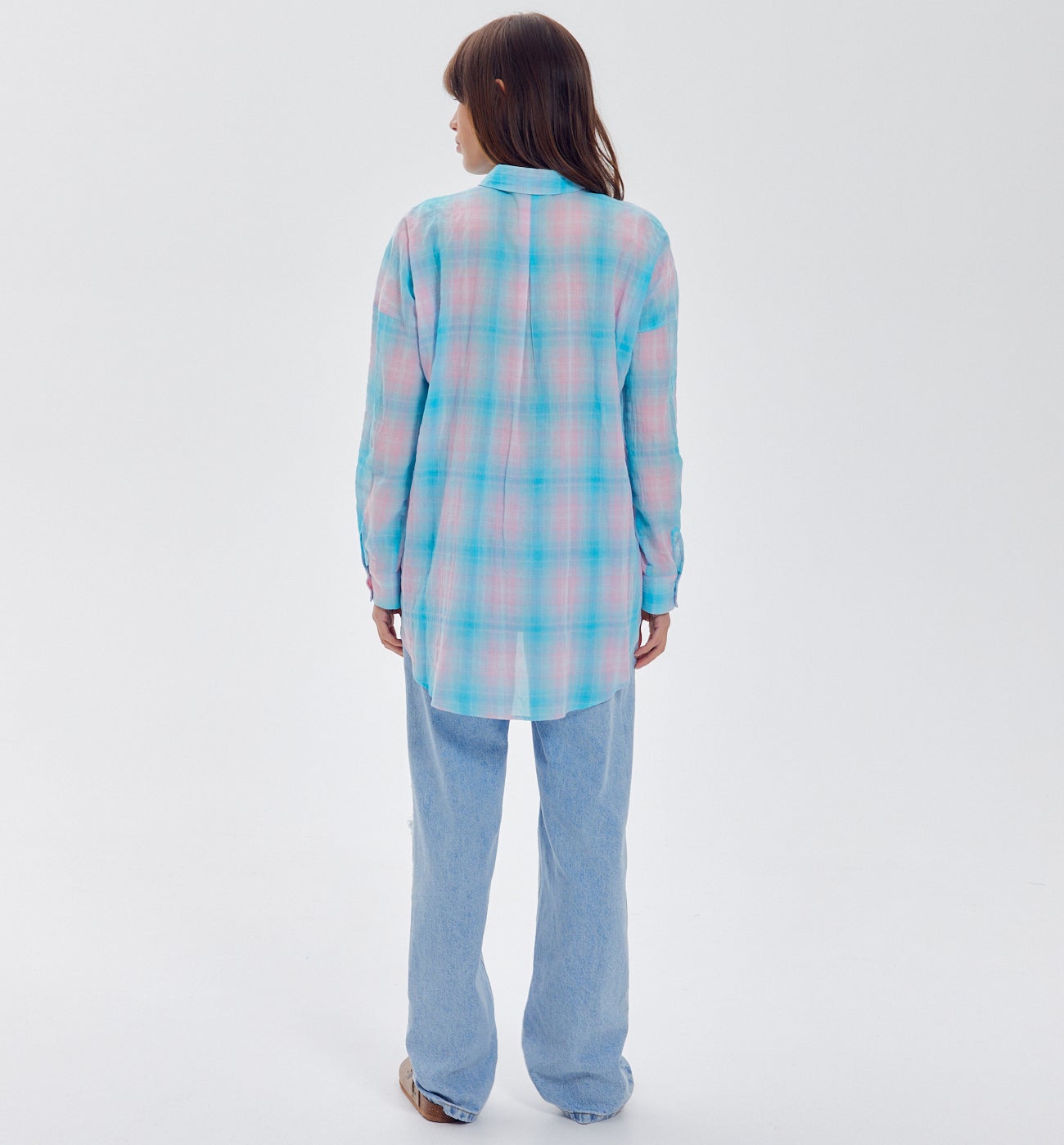 Maxi-chemise à carreaux Femme - Carreaux bleus